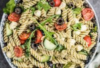 Summer Pesto Pasta Salad with Cherry Tomatoes and Mozzarella
