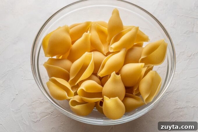 Creamy Spinach and Ricotta Stuffed Shells Recipe 3 Uncooked jumbo pasta shells.
