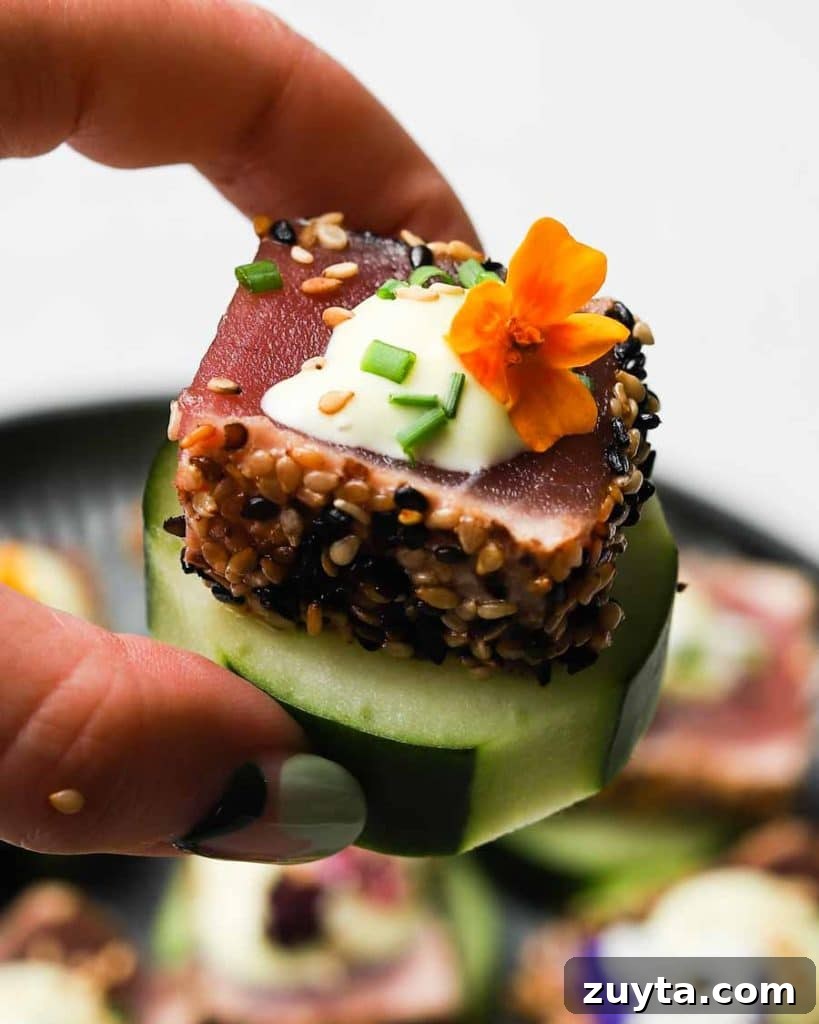 Seared Ahi Tuna Cucumber Bites with Wasabi Mayo Recipe 3 Seared Ahi Tuna Cucumber Bites with Wasabi Mayo