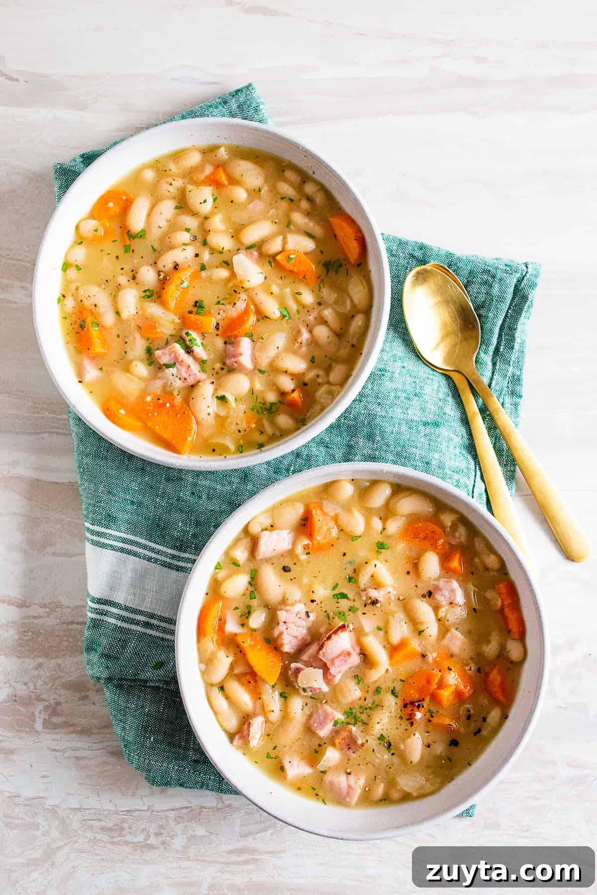 Hearty Ham and Bean Soup Recipe 5 two bowls of easy ham and bean soup.