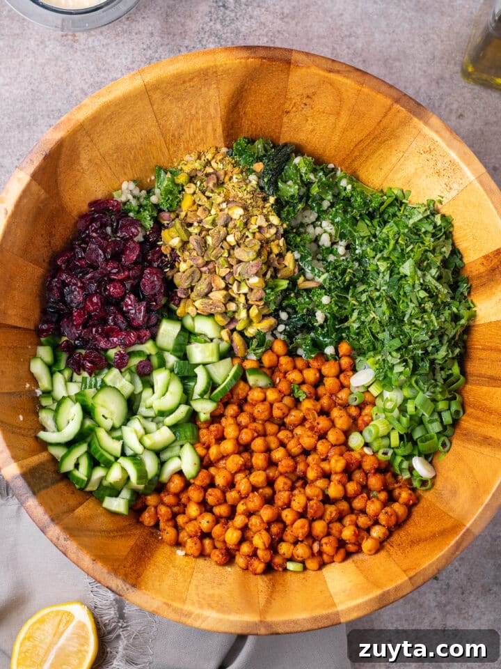 salad ingredients in wooden bowl