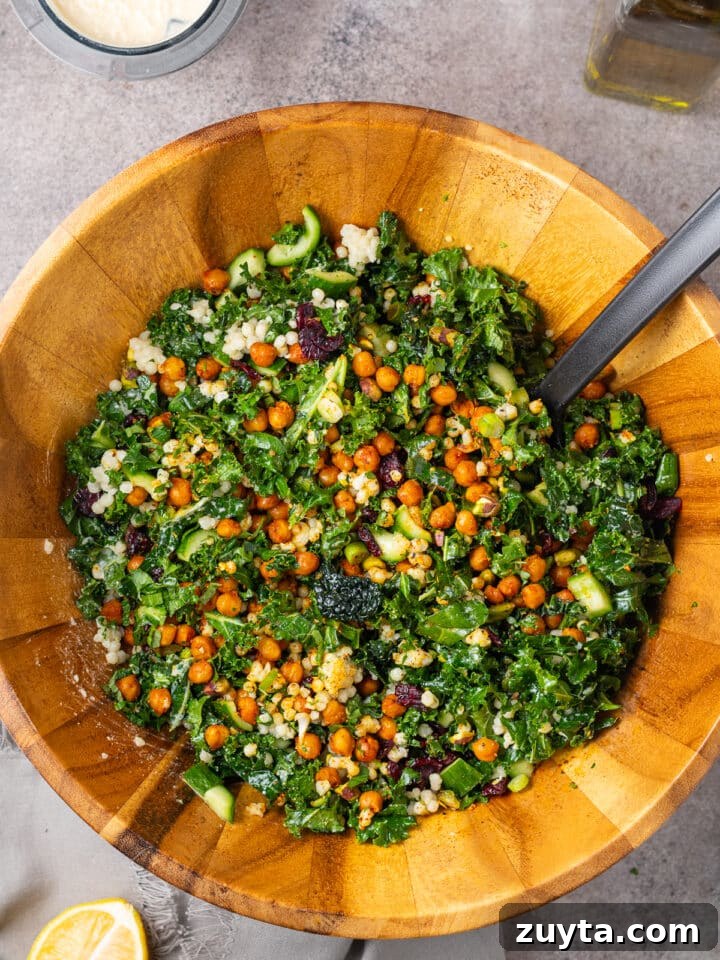 kale and couscous salad tossed together