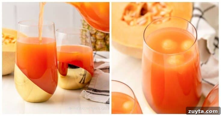 A pitcher of orange peach rum punch.