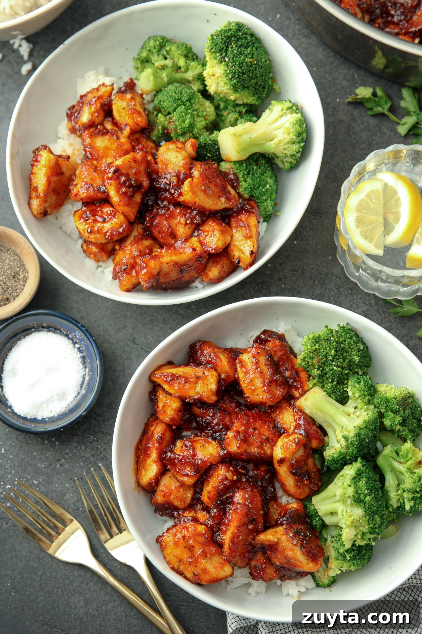 Honey Chipotle Chicken Bowl with Cilantro Lime Rice 3 Honey Chipotle Chicken Rice Bowls plated