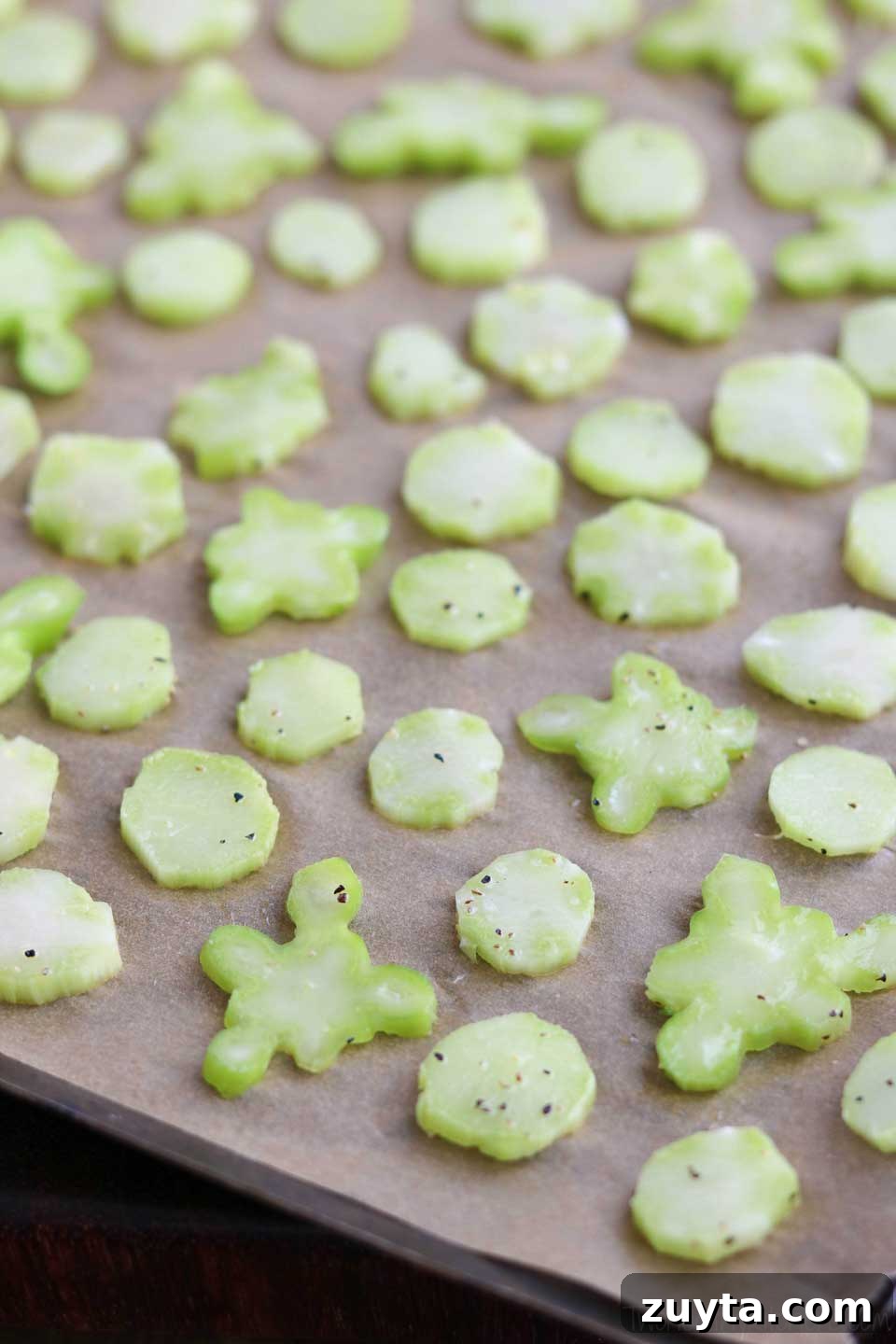 Make sure slices aren't piled on top of each other. Spread out slices on the baking sheet