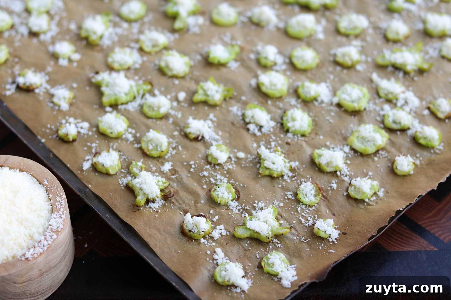 A little parmesan goes a long way. Adding parmesan to roasted broccoli stalks