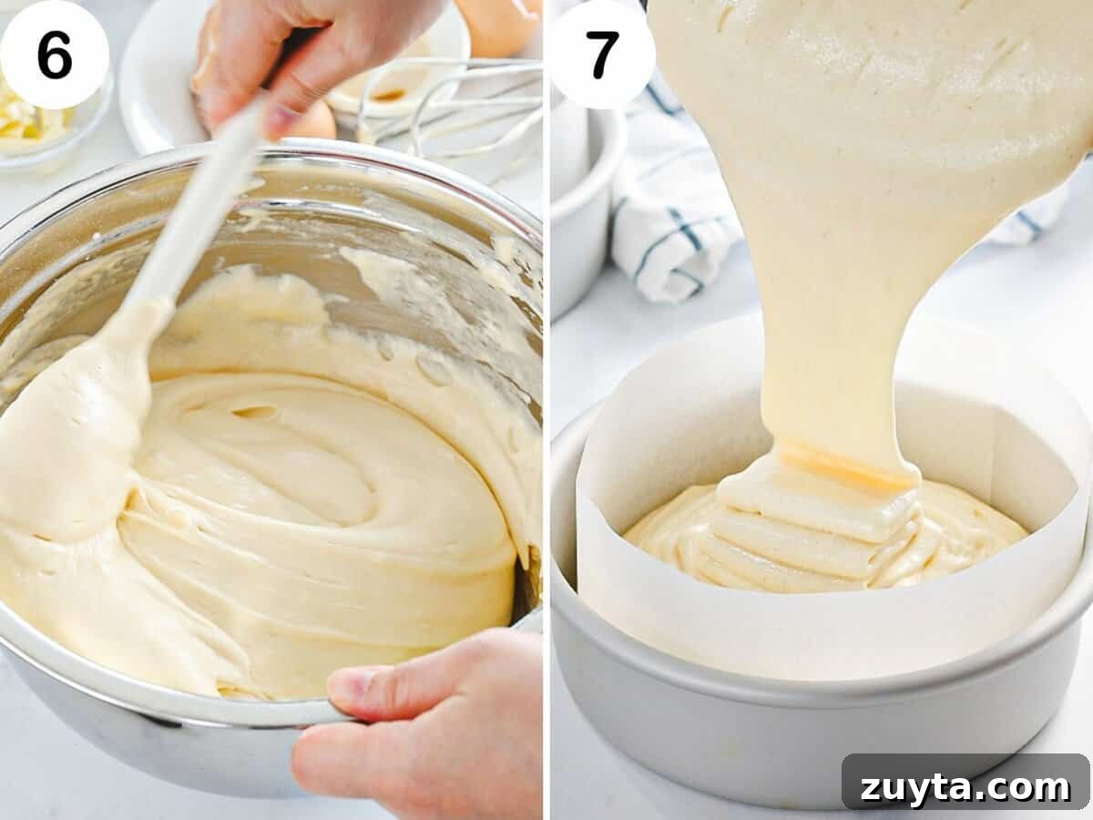 Fluffy Chantilly Cake with Fresh Berries Recipe 7 Chantilly cake batter poured into a baking pan.