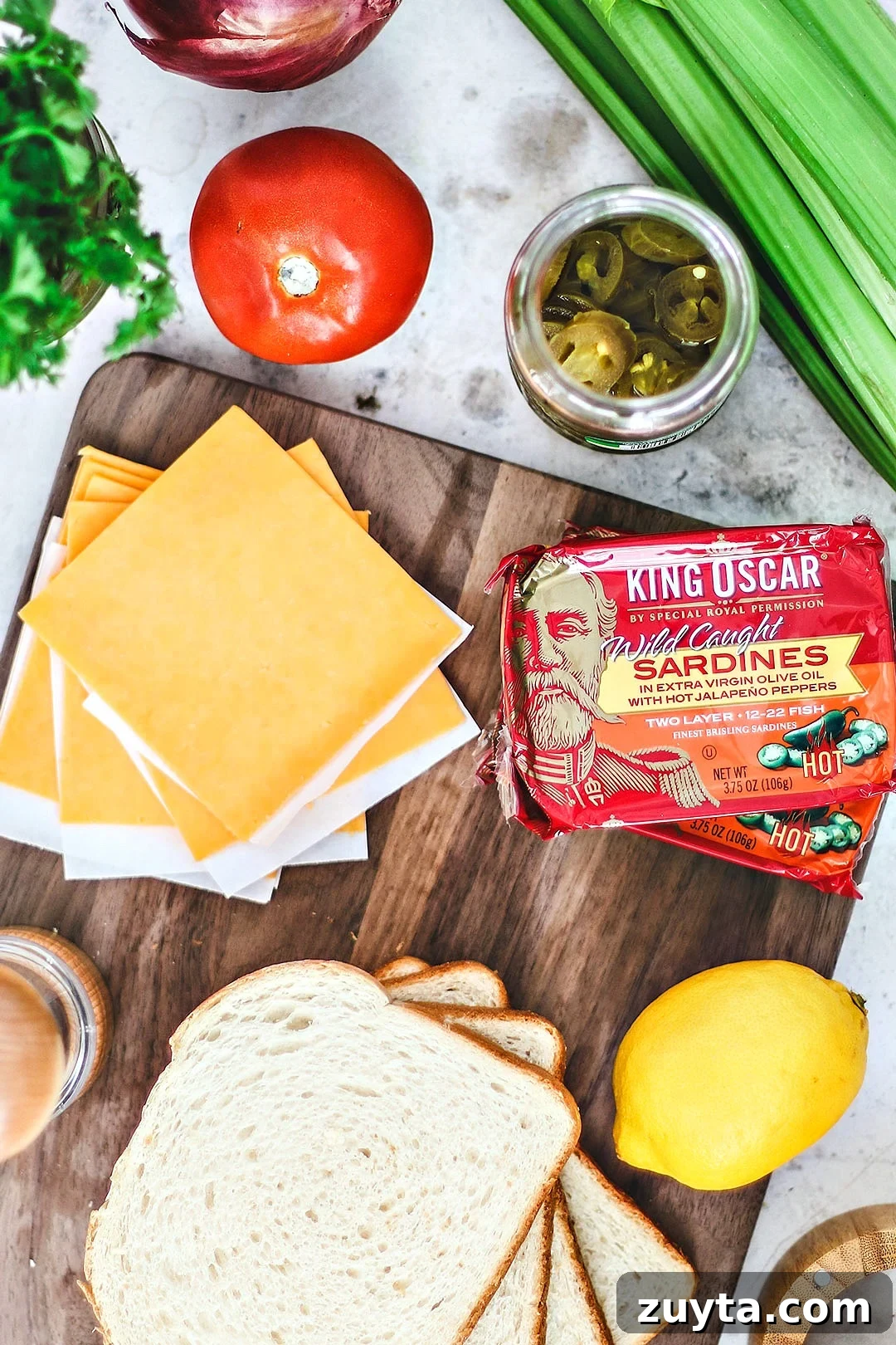 Ingredients for gourmet grilled cheese laid out.