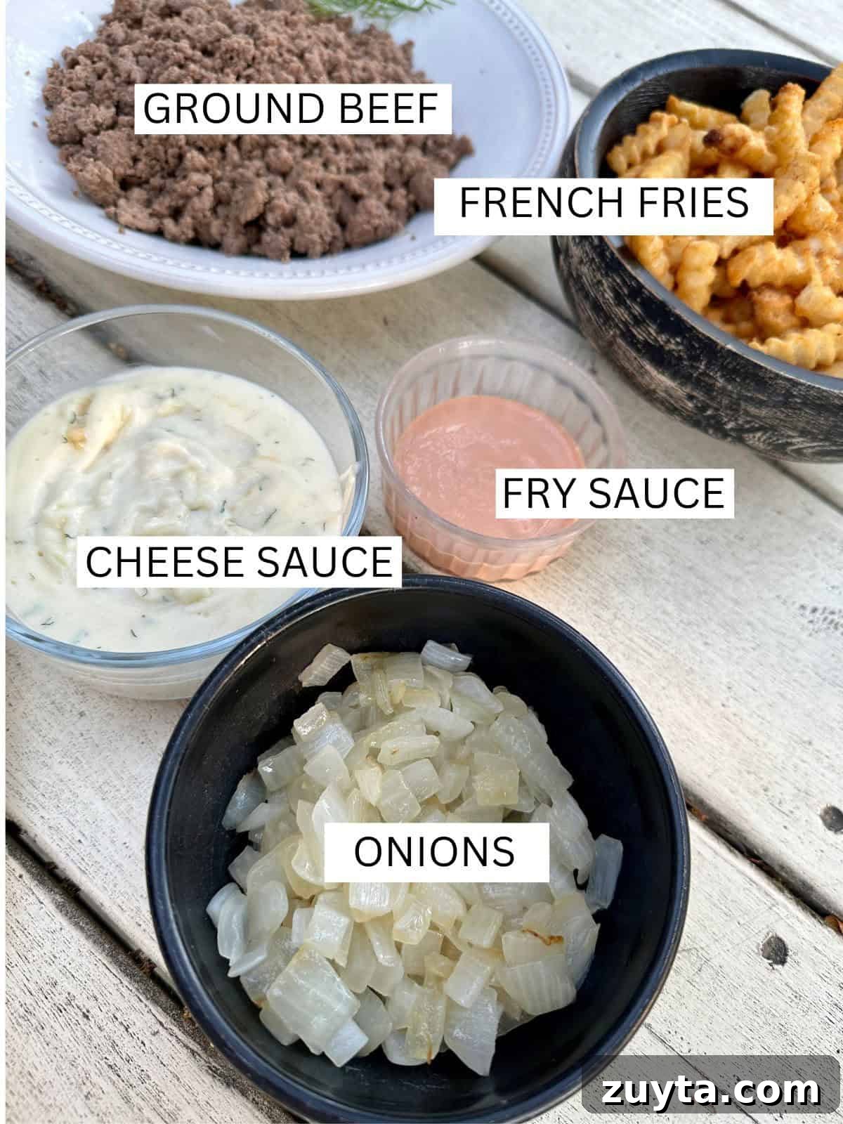 French Tacos Explained: Origins, Ingredients and Where to Try 4 Ingredients for French Tacos in bowls on a table.