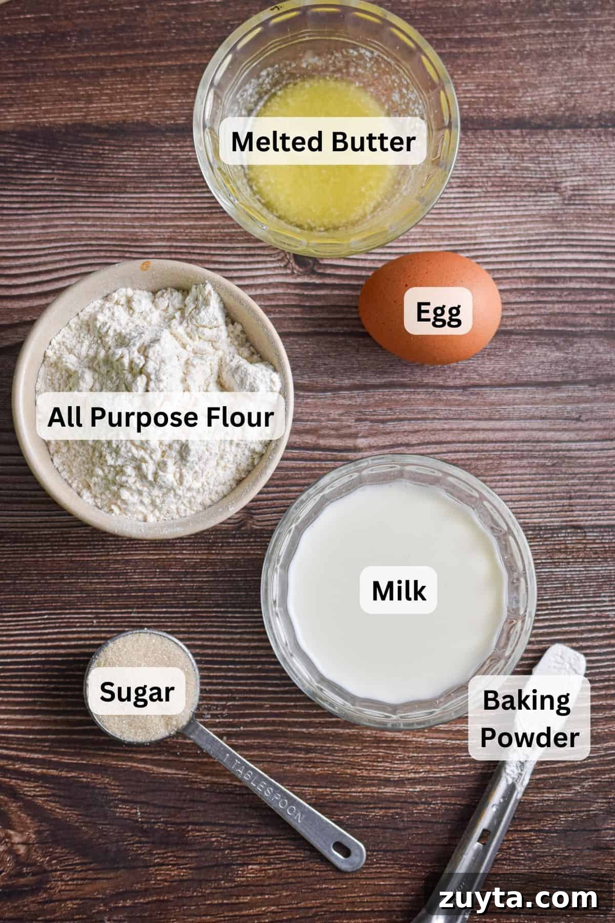 Single-Serving Fluffy Pancakes for One 2 The pancake recipe for one ingredients are labeled.