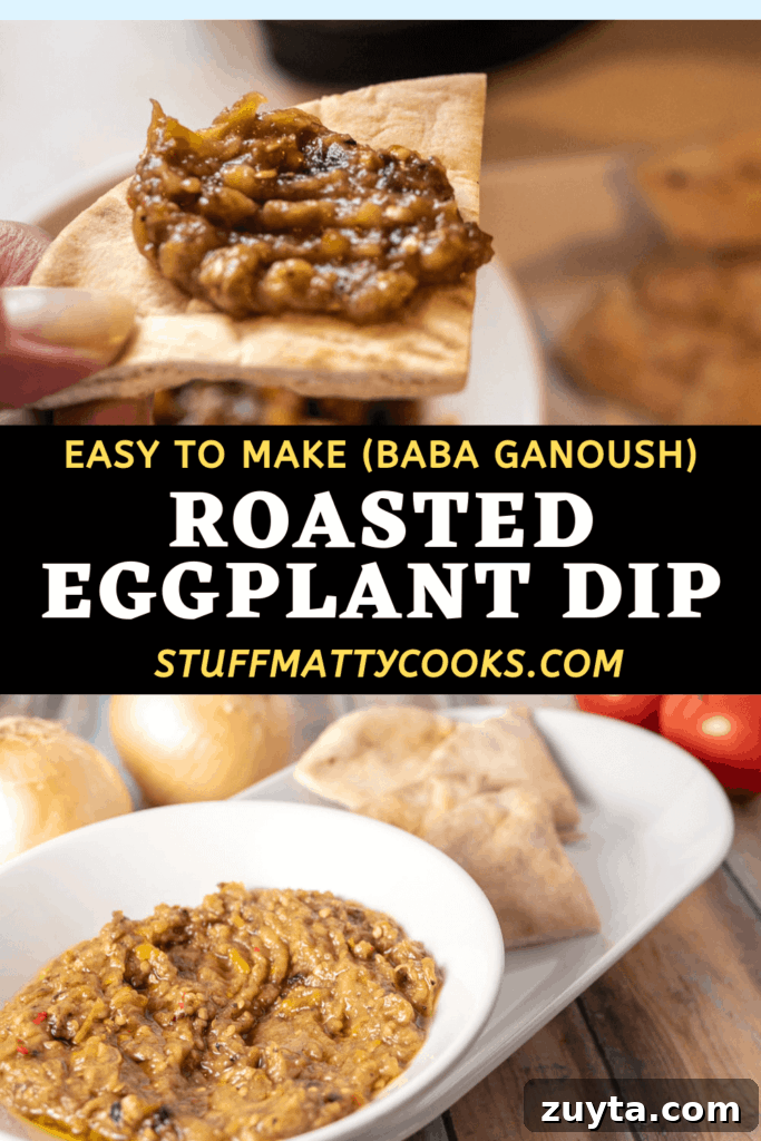 Authentic Creamy Roasted Eggplant Dip: Baba Ganoush Recipe 4 roasted eggplant dip pinterest pin
