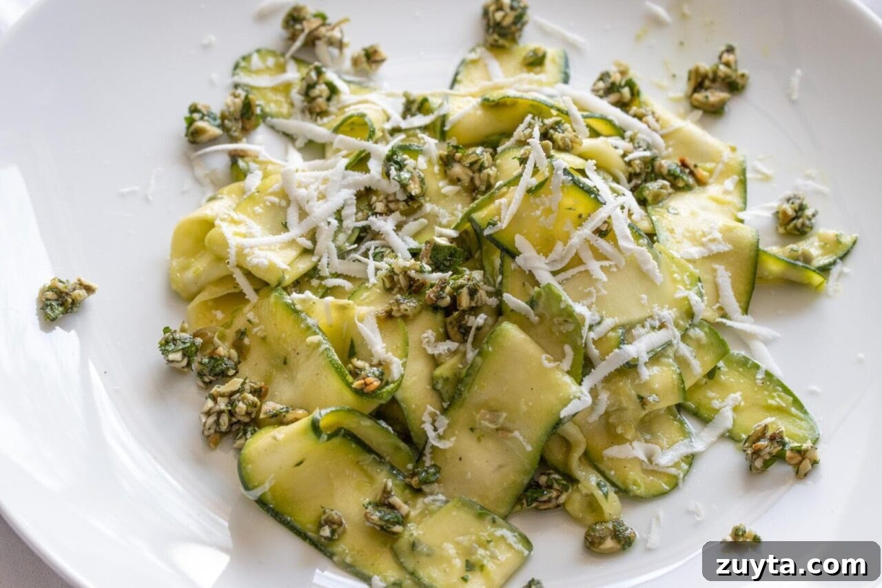zucchini salad with avocado, pepita parsley gremolata