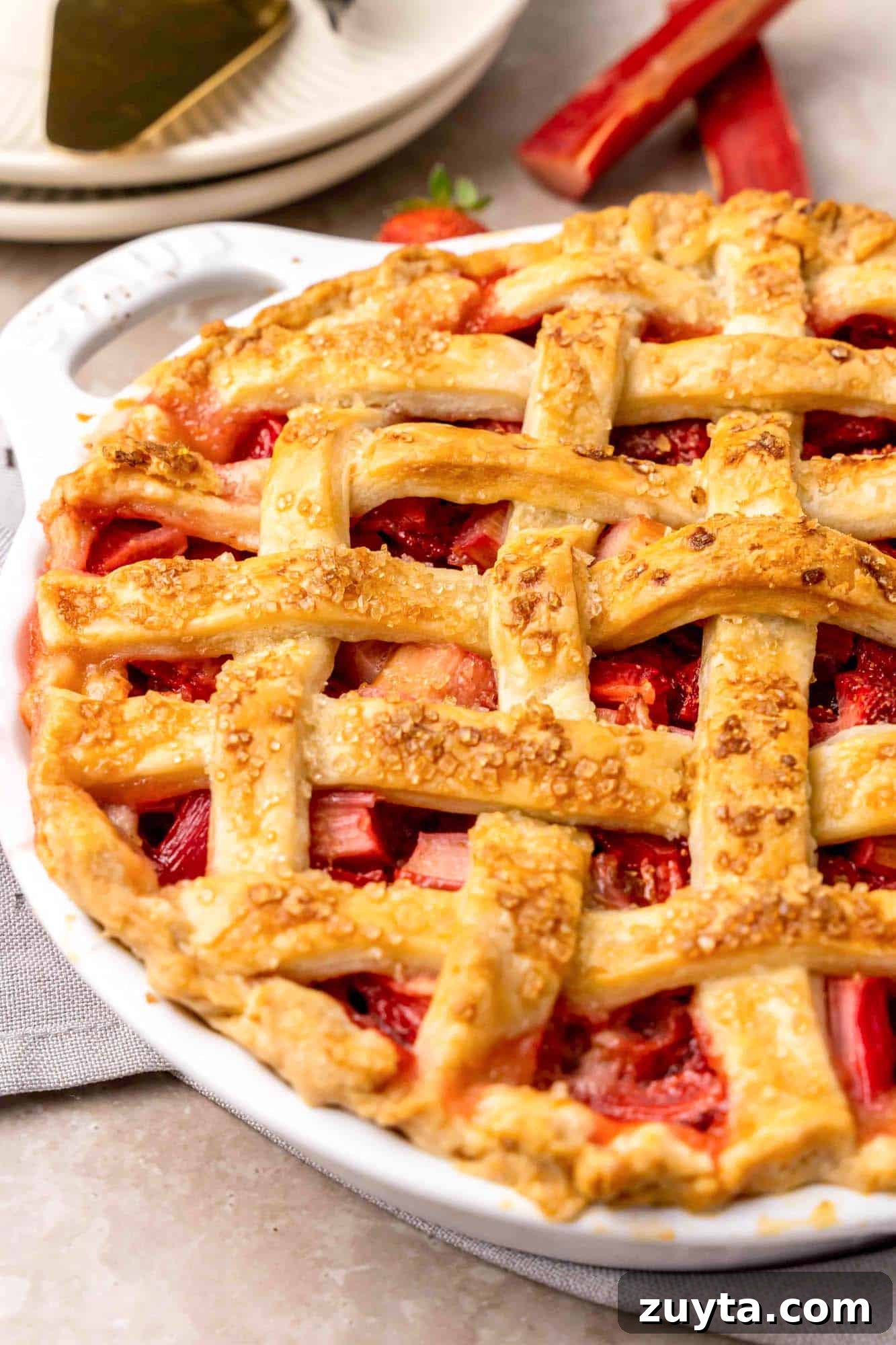How to Make Strawberry Rhubarb Pie 3 A side photo of the pie made of Strawberry and Rhubarb