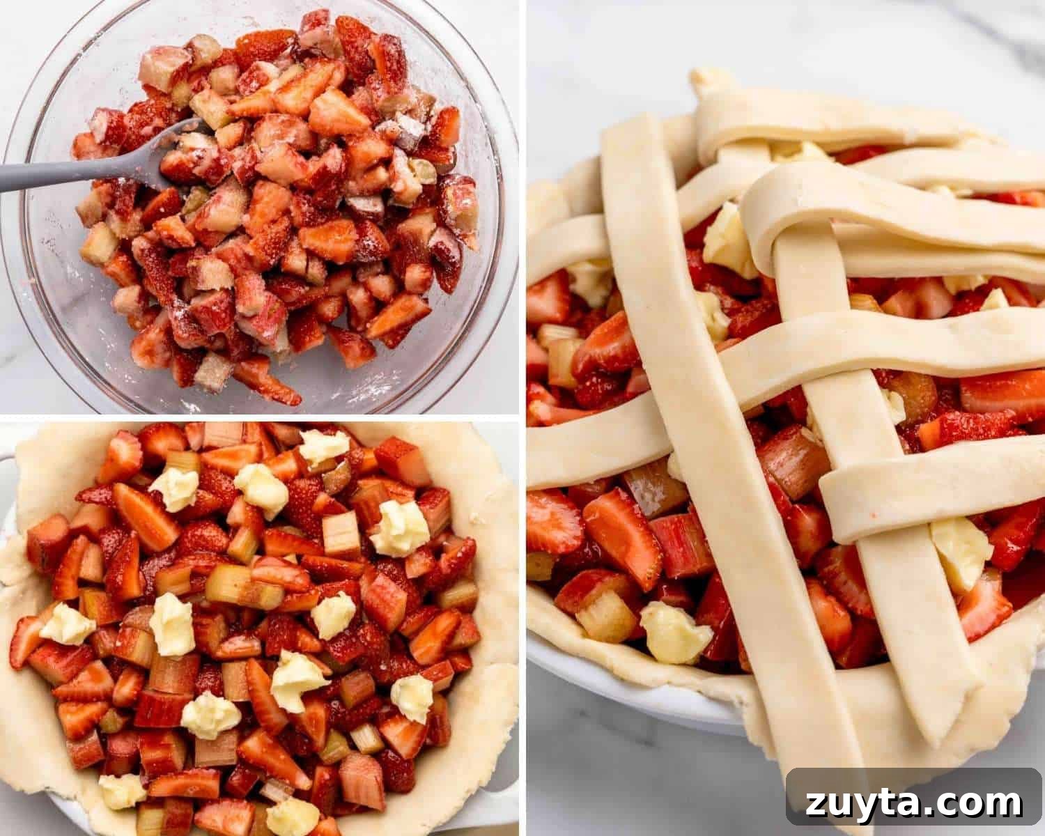 How to Make Strawberry Rhubarb Pie 5 Detailed steps showing how to make the Pie
