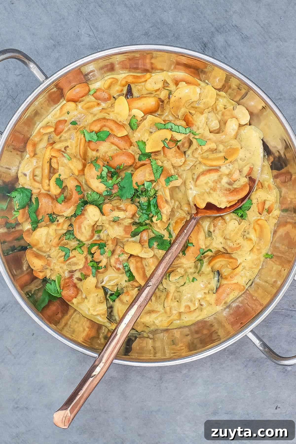 Authentic Sri Lankan Cashew Curry (Kaju Maluwa) Recipe 8 Cashew Nut Curry in a silver bowl