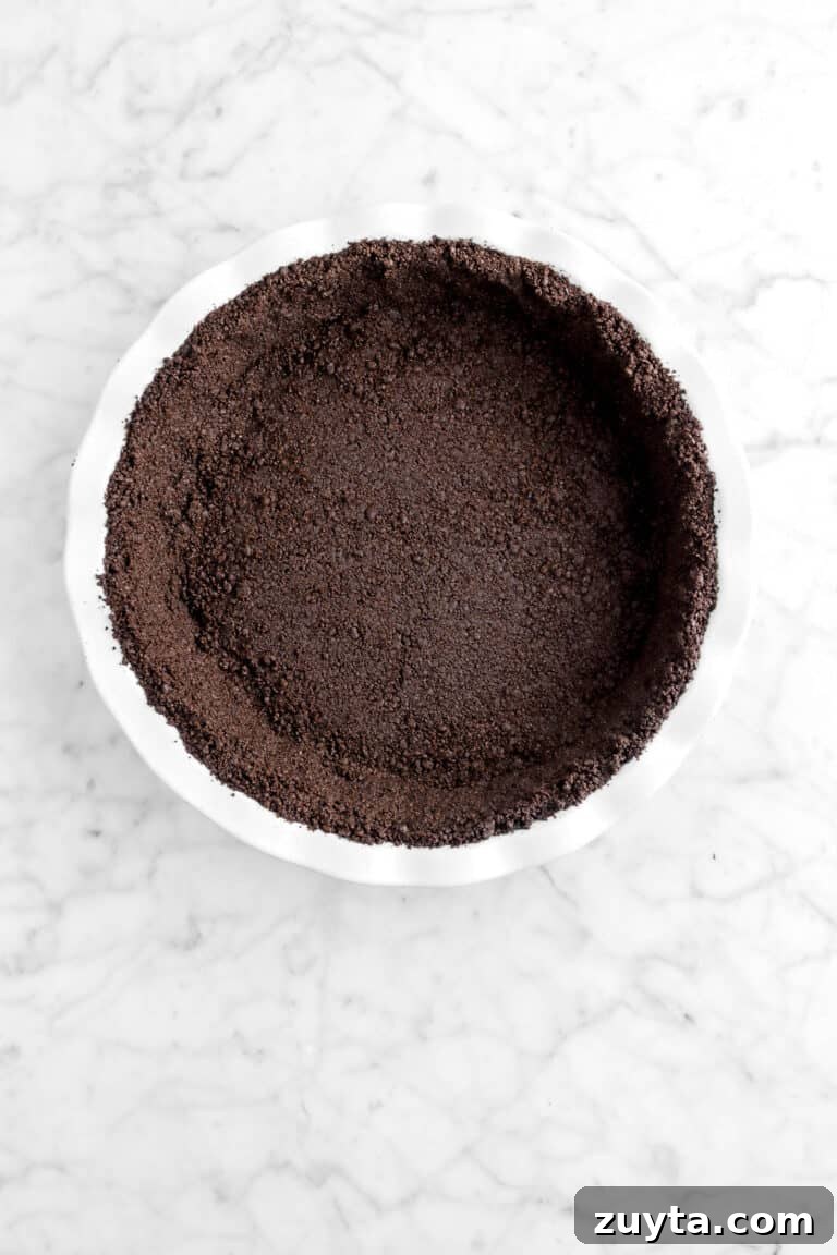 oreo crust in white pie plate