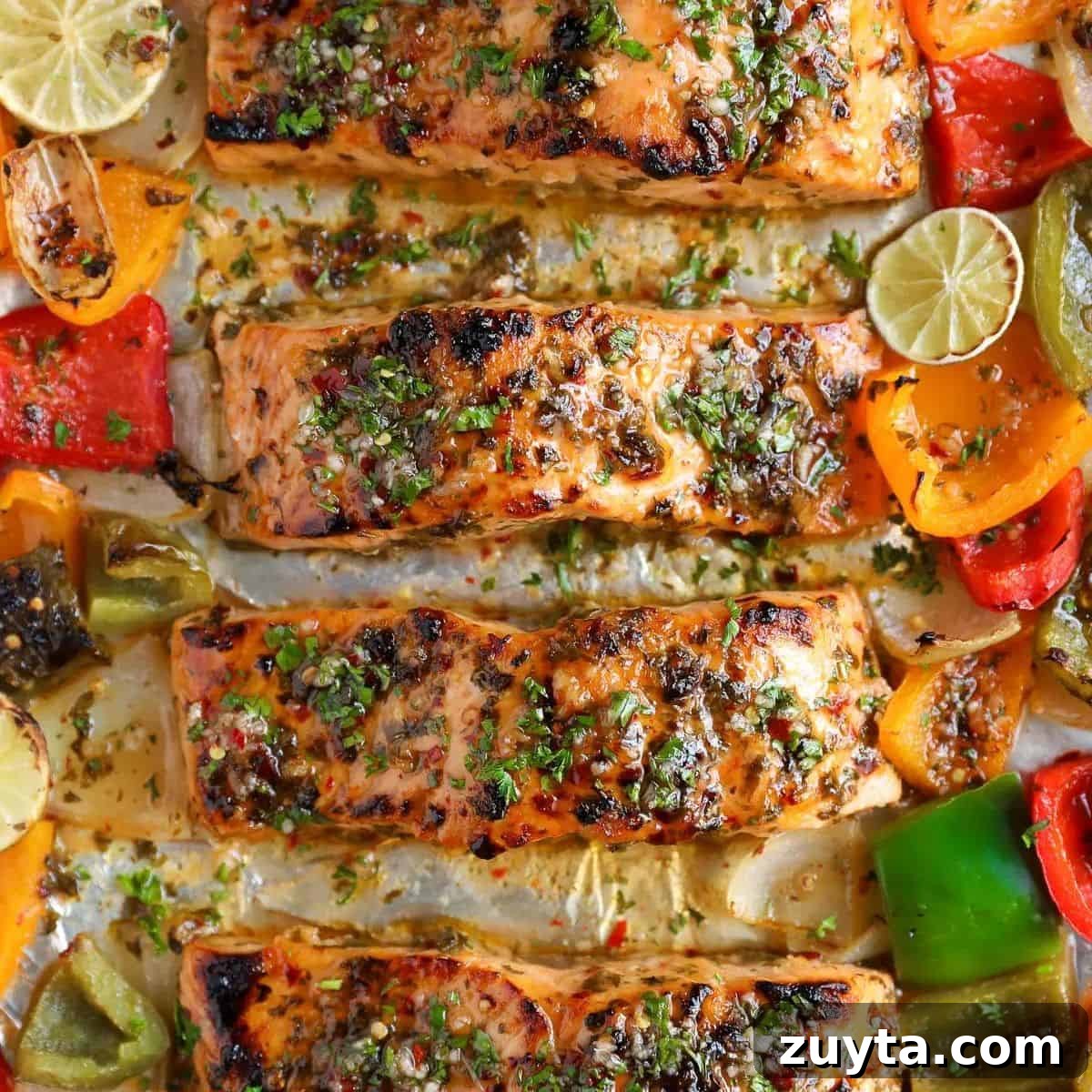 Sheet Pan Dinner Recipes for Quick Weeknight Meals 16 Sheet pan of seasoned salmon.