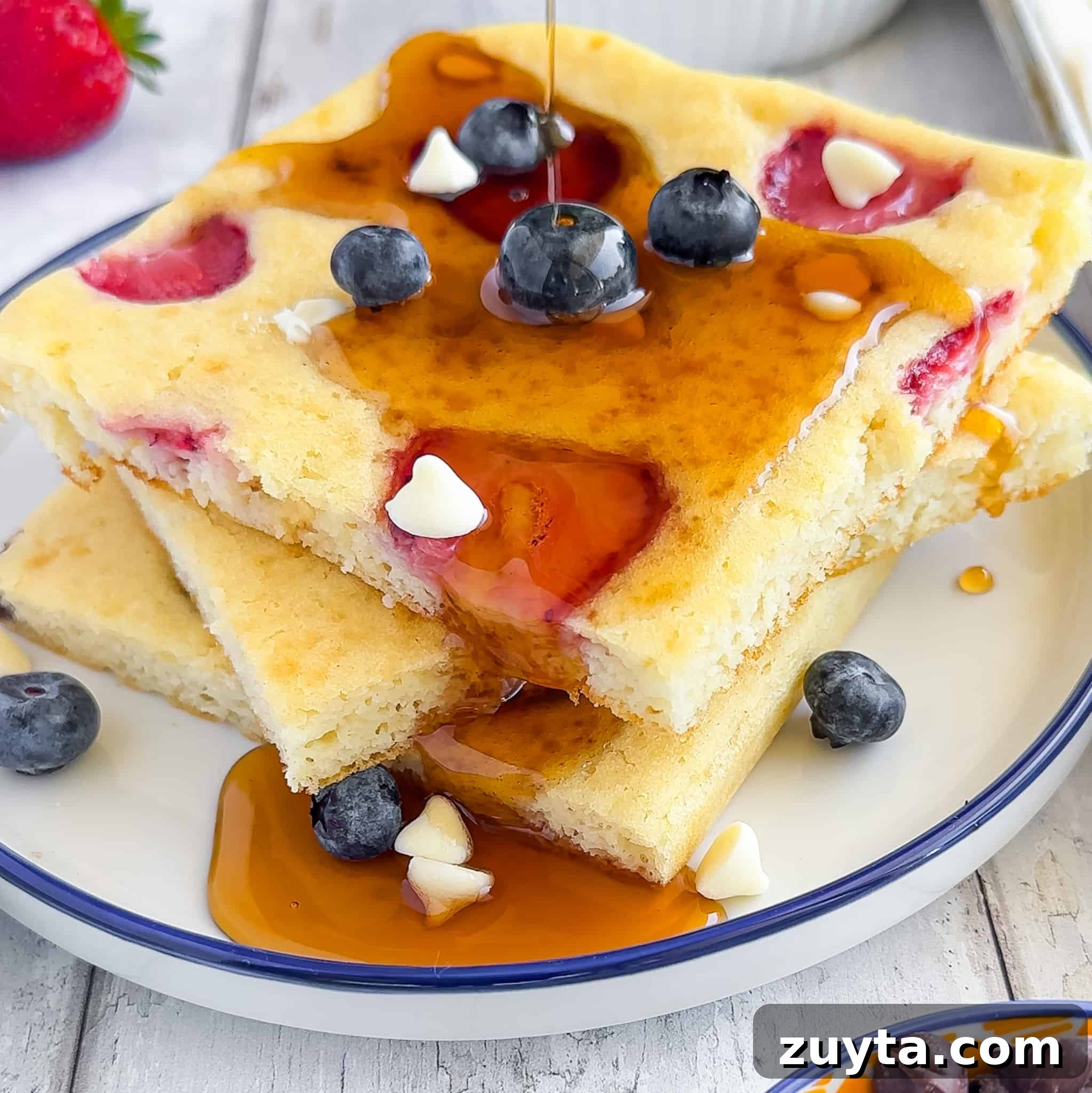 Sheet Pan Dinner Recipes for Quick Weeknight Meals 5 Stack of sheet pan pancakes with syrup.