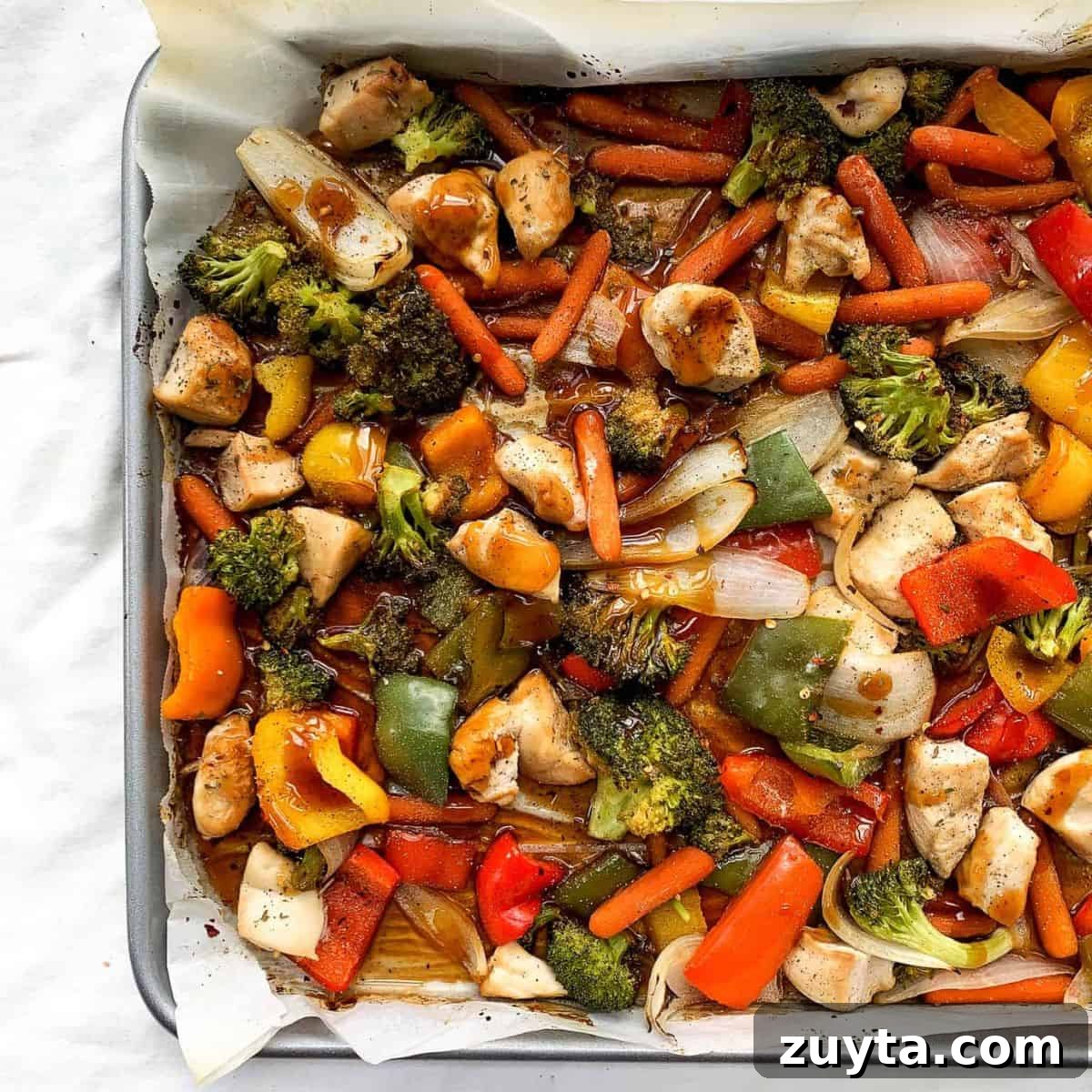 Sheet Pan Dinner Recipes for Quick Weeknight Meals 6 Honey garlic chicken made in a sheet pan.