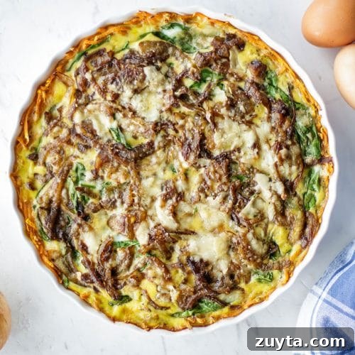 Sweet Potato and Spinach Frittata Recipe with Caramelized Onions 7 The whole frittata baked and still in the baking dish.