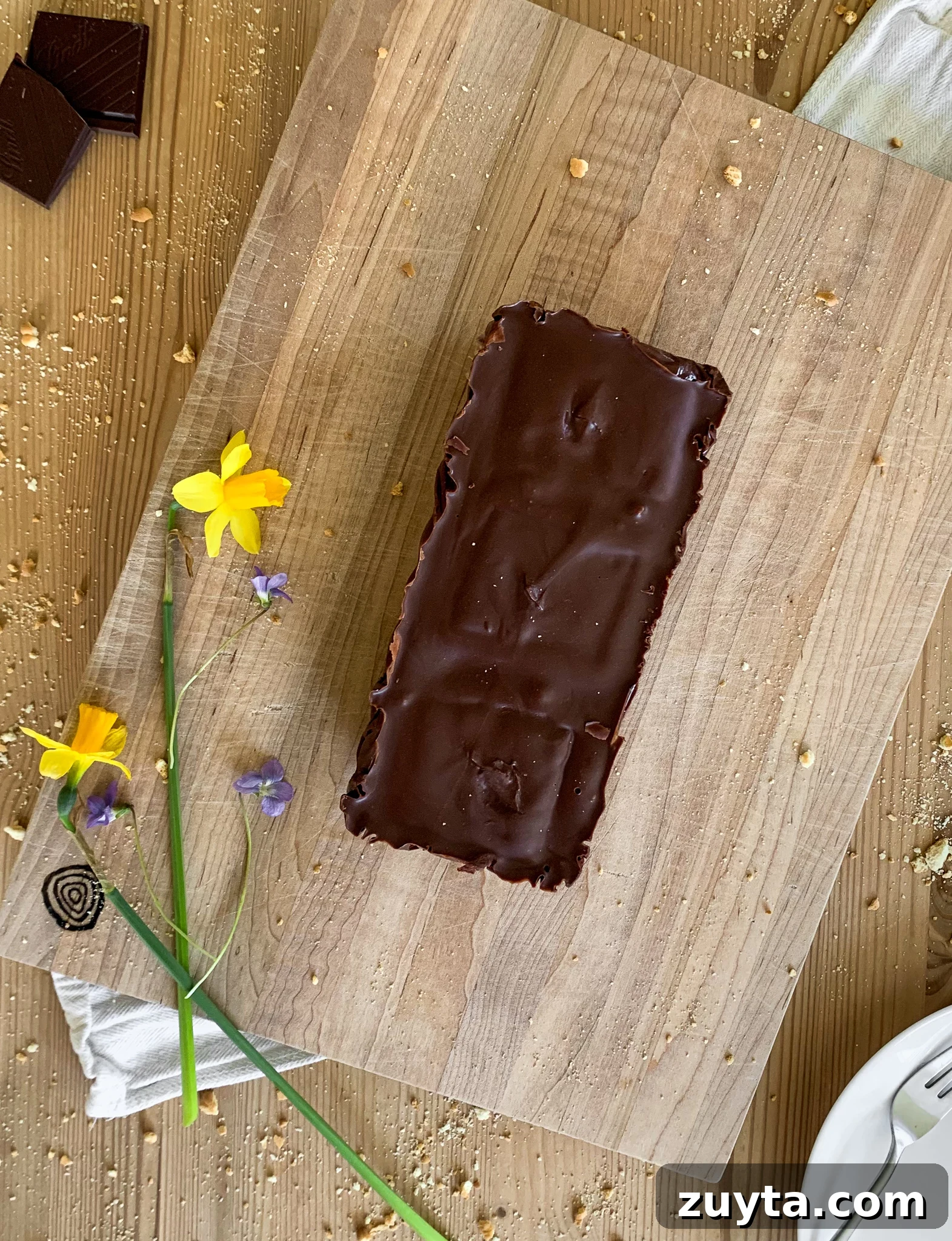 Chocolate cookie cake on a cutting board