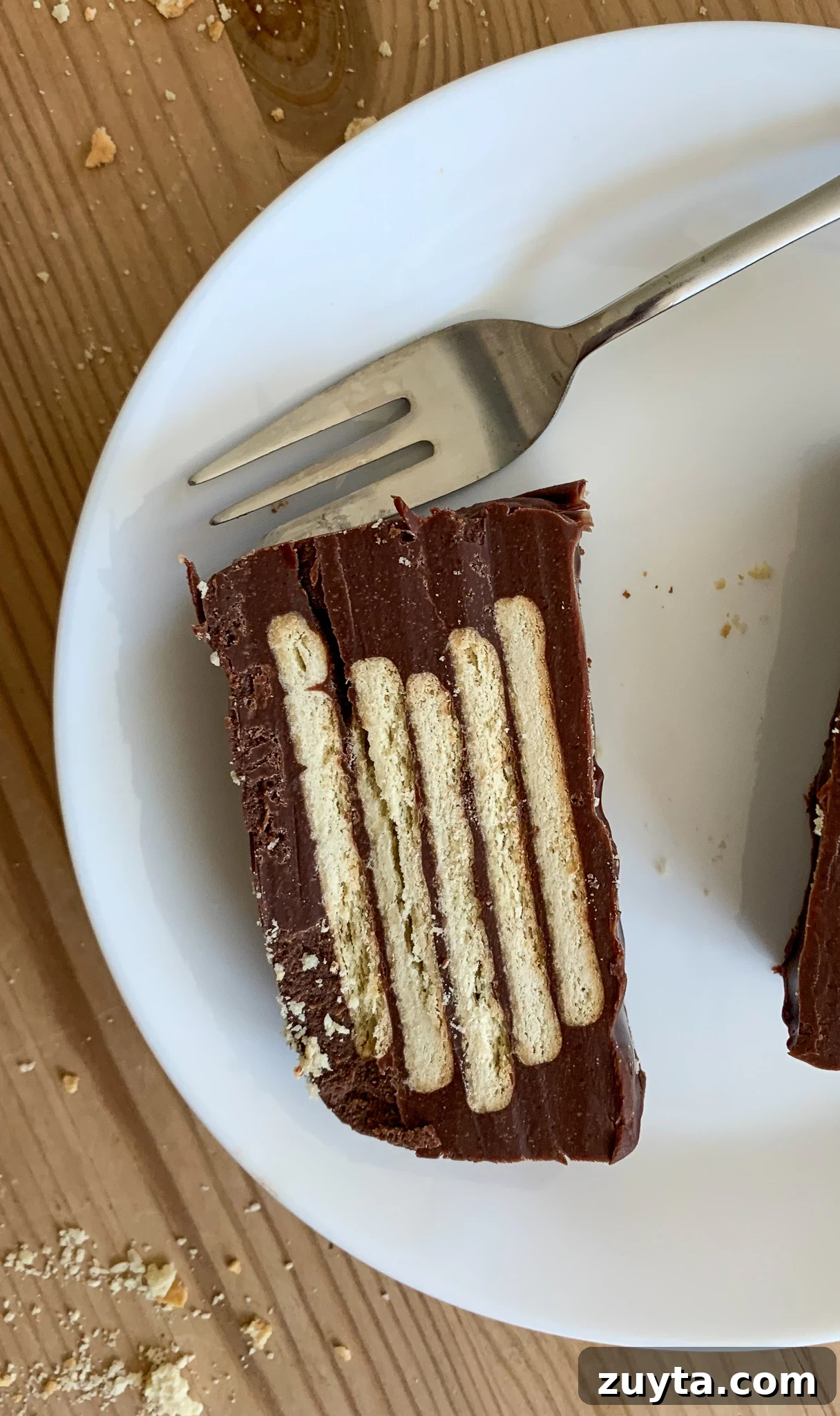 A slice of chocolate cookie cake