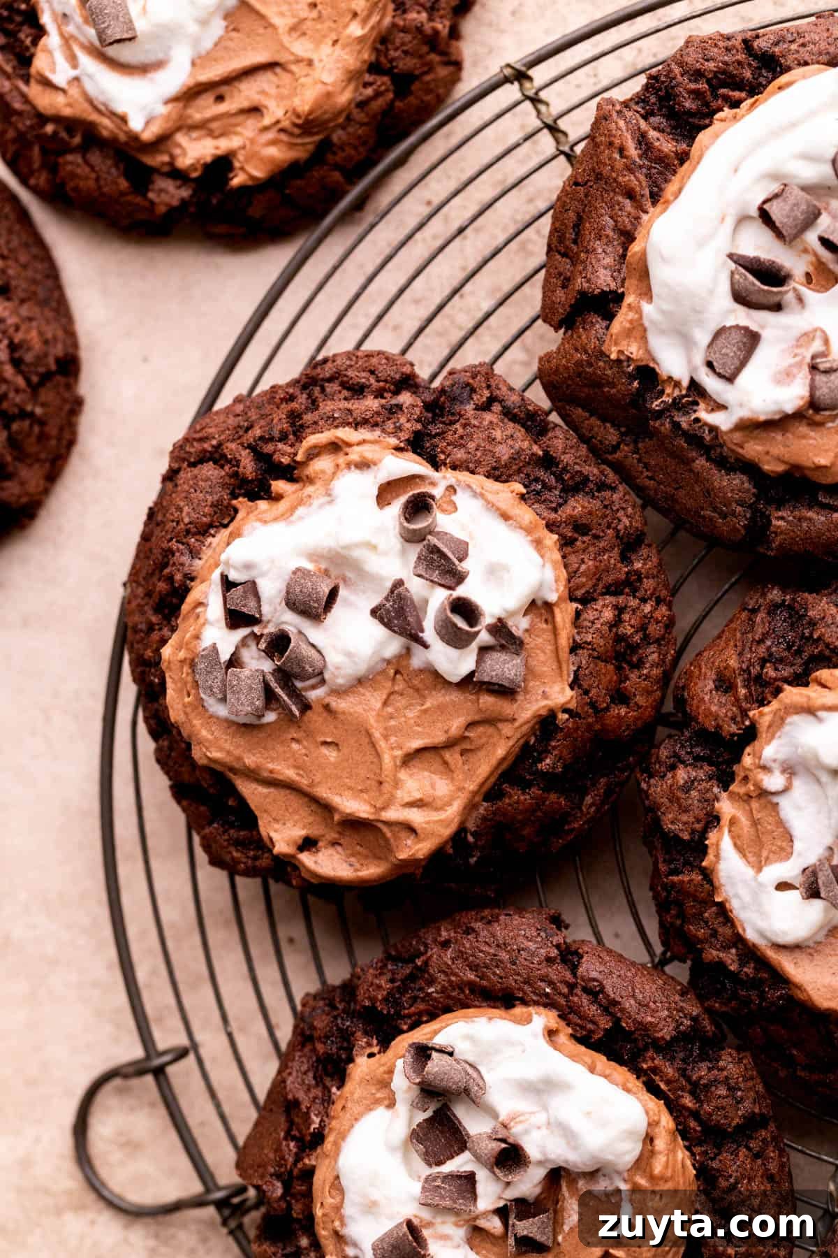 Top of one french silk pie cookie.