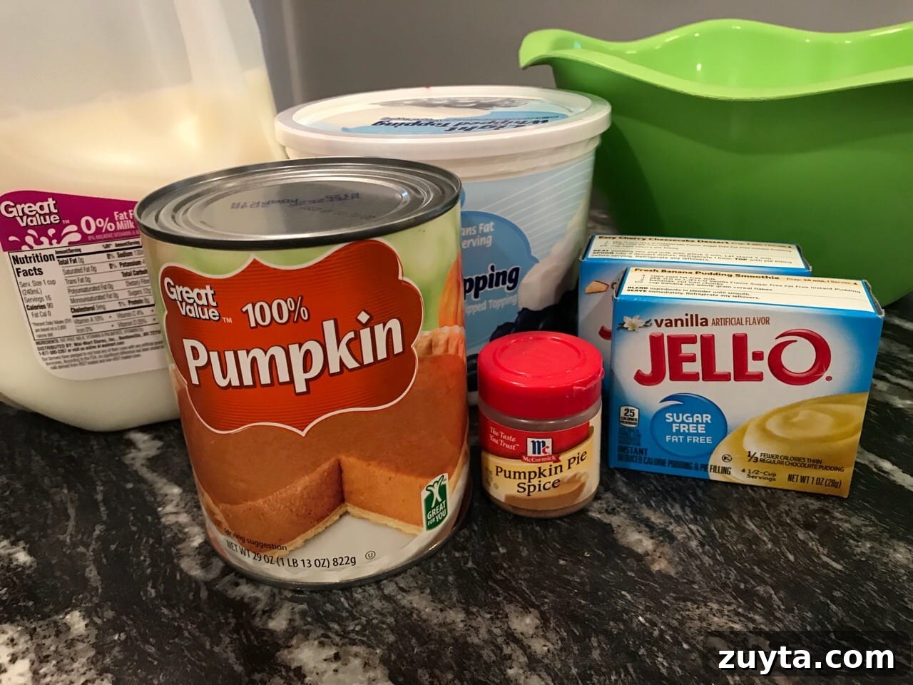 Light Pumpkin Fluff Recipe: Low-Calorie Fall Dessert 3 Ingredients shown are to make a double batch. (We love it so I always double the recipe.)