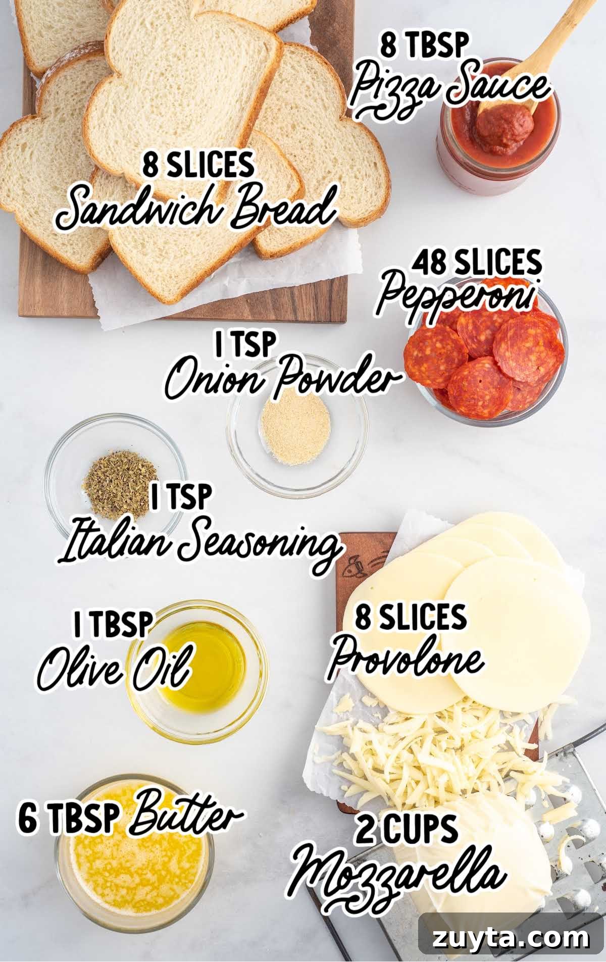 pizza grilled cheese raw ingredients that are labeled