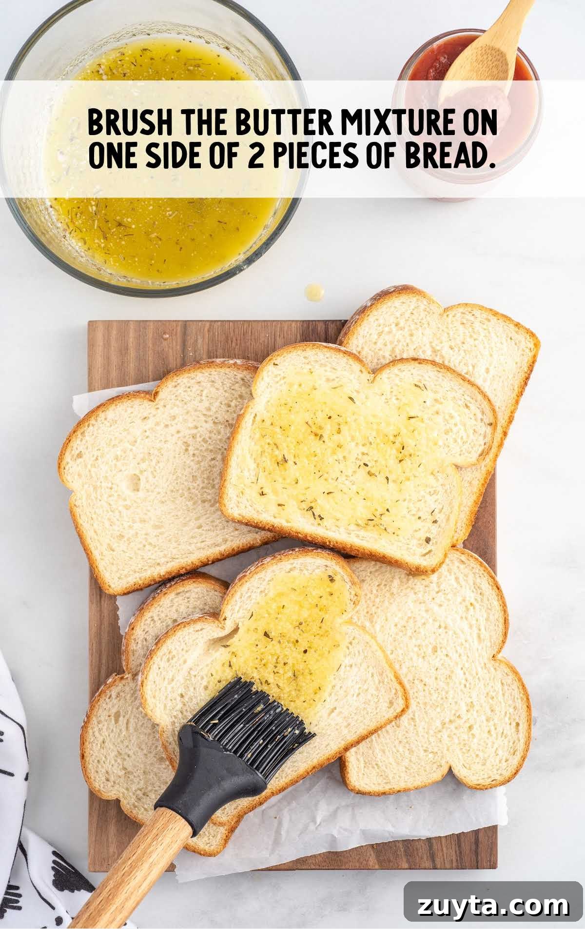 bread brushed with the butter mixture