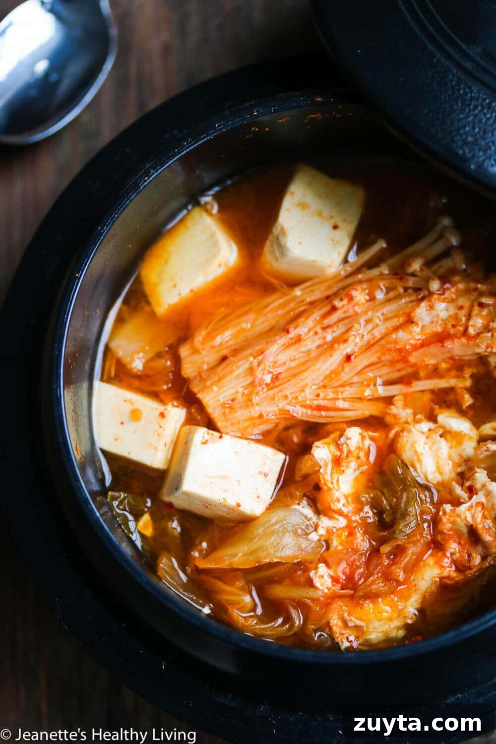 How to Make Authentic Spicy Korean Beef Noodle Soup 6 Spicy Kimchi Tofu Mushroom Egg Soup - this spicy vegetarian soup is healthy bowl of comfort on a cold winter day