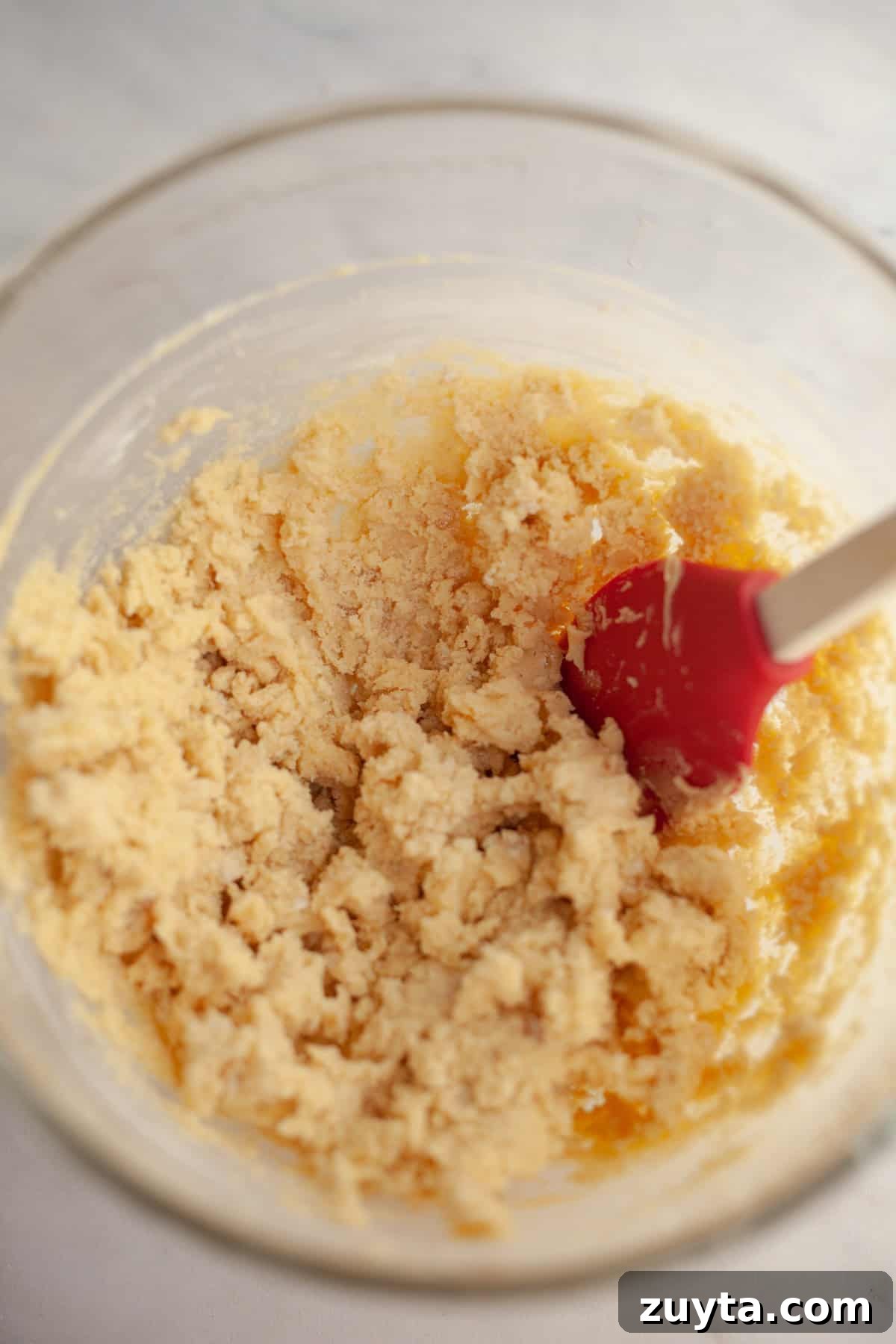 Double-Ginger Shortbread Cookies Recipe 6 Cookie dough in a glass bowl.