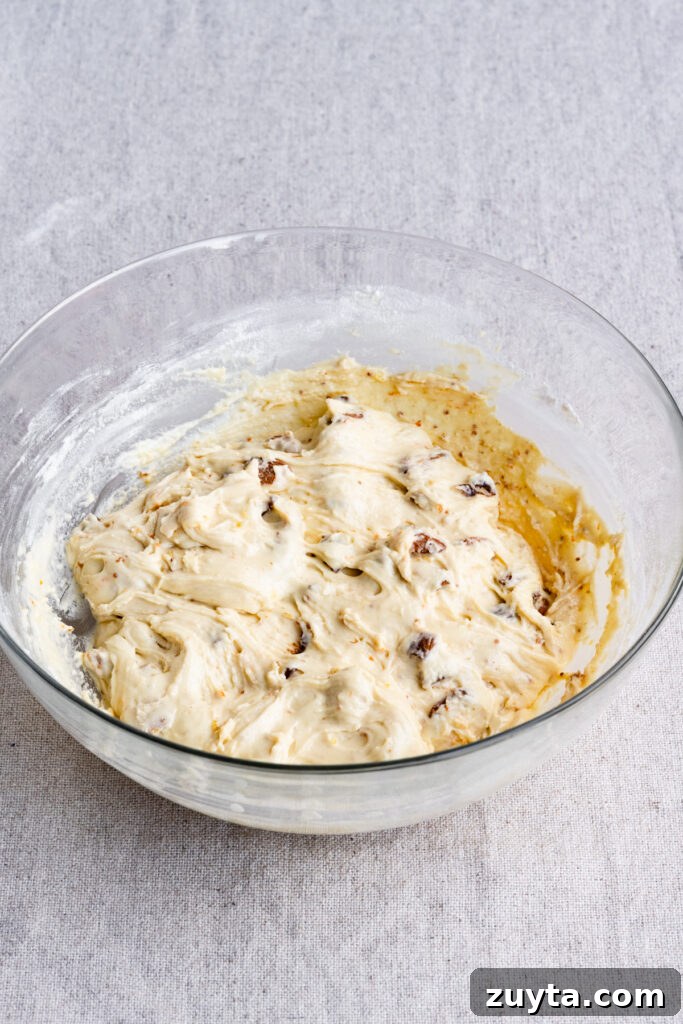 Crisp Fig and Almond Biscotti Recipe 6 Fig and almond biscotti dough in a large bowl.