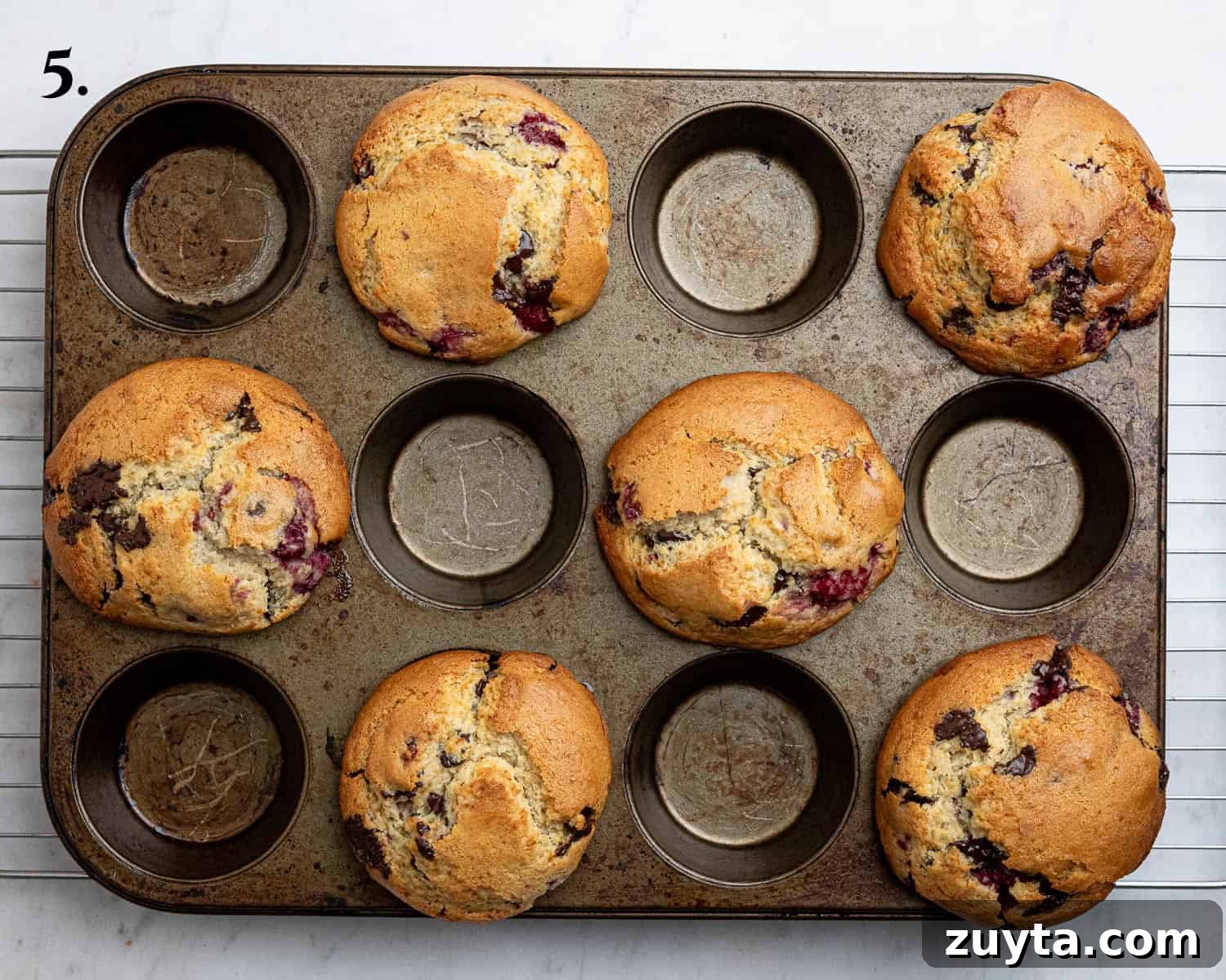 Vegan Chocolate Chip Raspberry Muffins Recipe 8 Step 5, the baked muffins.