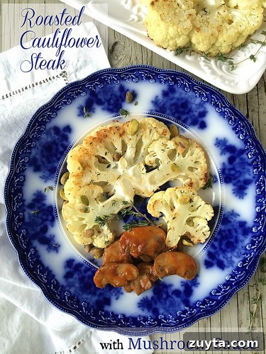Roasted Cauliflower Steak with Mushroom Sauce Roasted Cauliflower Steak with Mushroom Sauce
