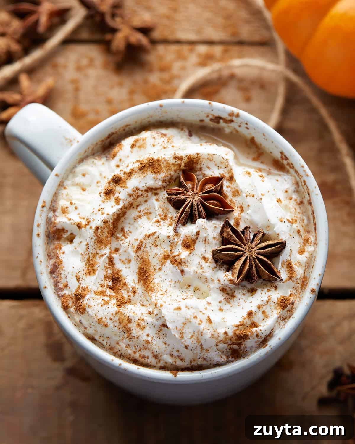 Homemade Pumpkin Spice Chai Latte Recipe 5 Up close image of pumpkin spice chai latte.