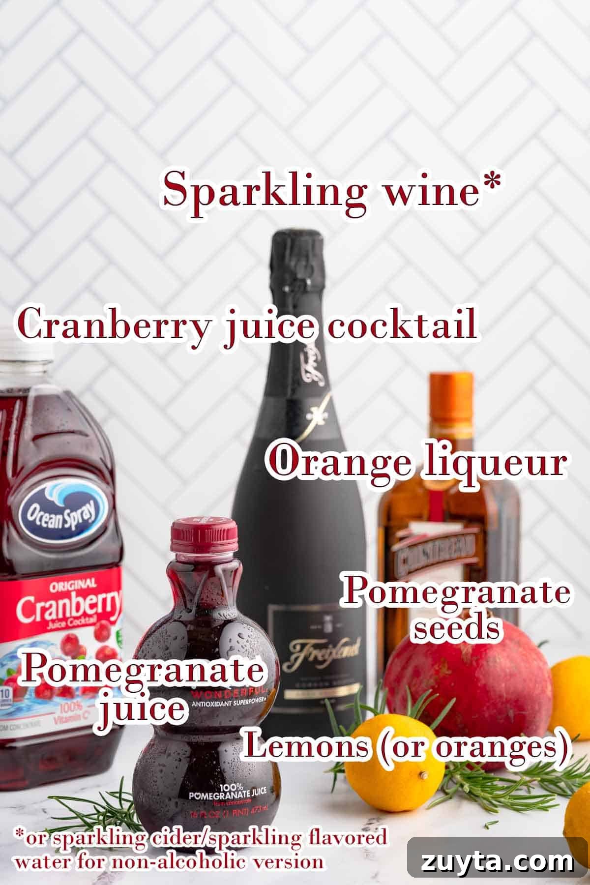 Sparkling Pomegranate Cranberry Punch Recipe 3 punch recipe ingredients with text labels