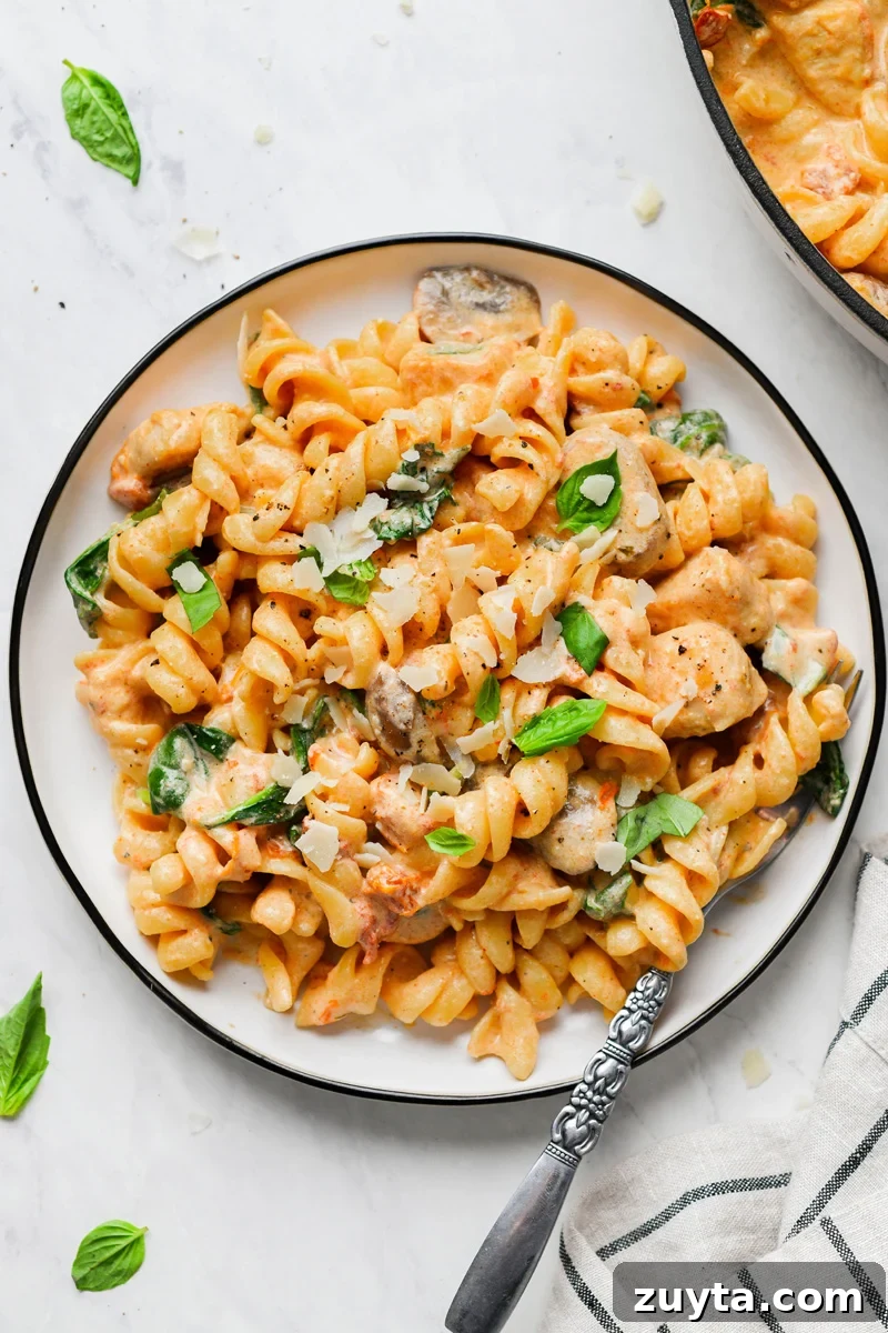 Creamy Chicken and Mushroom Pasta Recipe 5 creamy mushroom chicken pasta in a plate