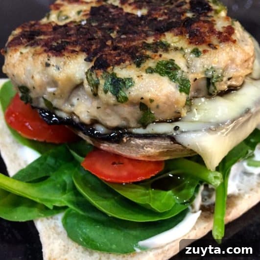 Chicken Italia patties with mushrooms and cheese