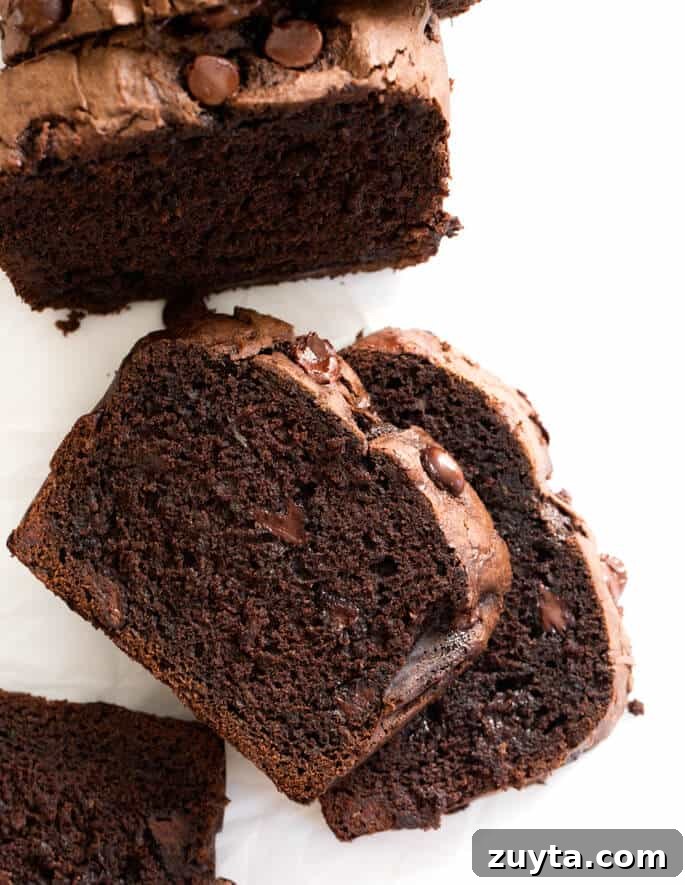 Irresistible Gluten-Free Chocolate Recipes for Every Craving 5 This moist and fudgy double chocolate gluten free zucchini bread will have you wondering how it’s possible that there are 2 cups of grated vegetables hidden inside!