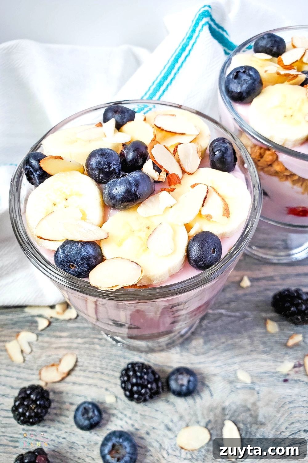 Angle image of triple berry trifle in a cup