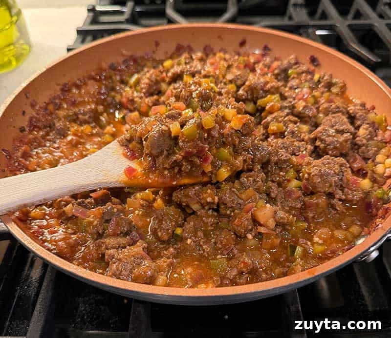 Homemade sloppy joes ready to put on a bun