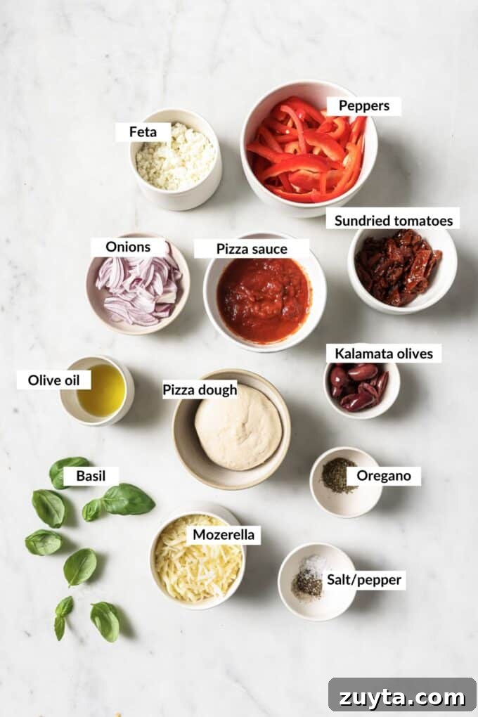 Ingredients for mediterranean pizza