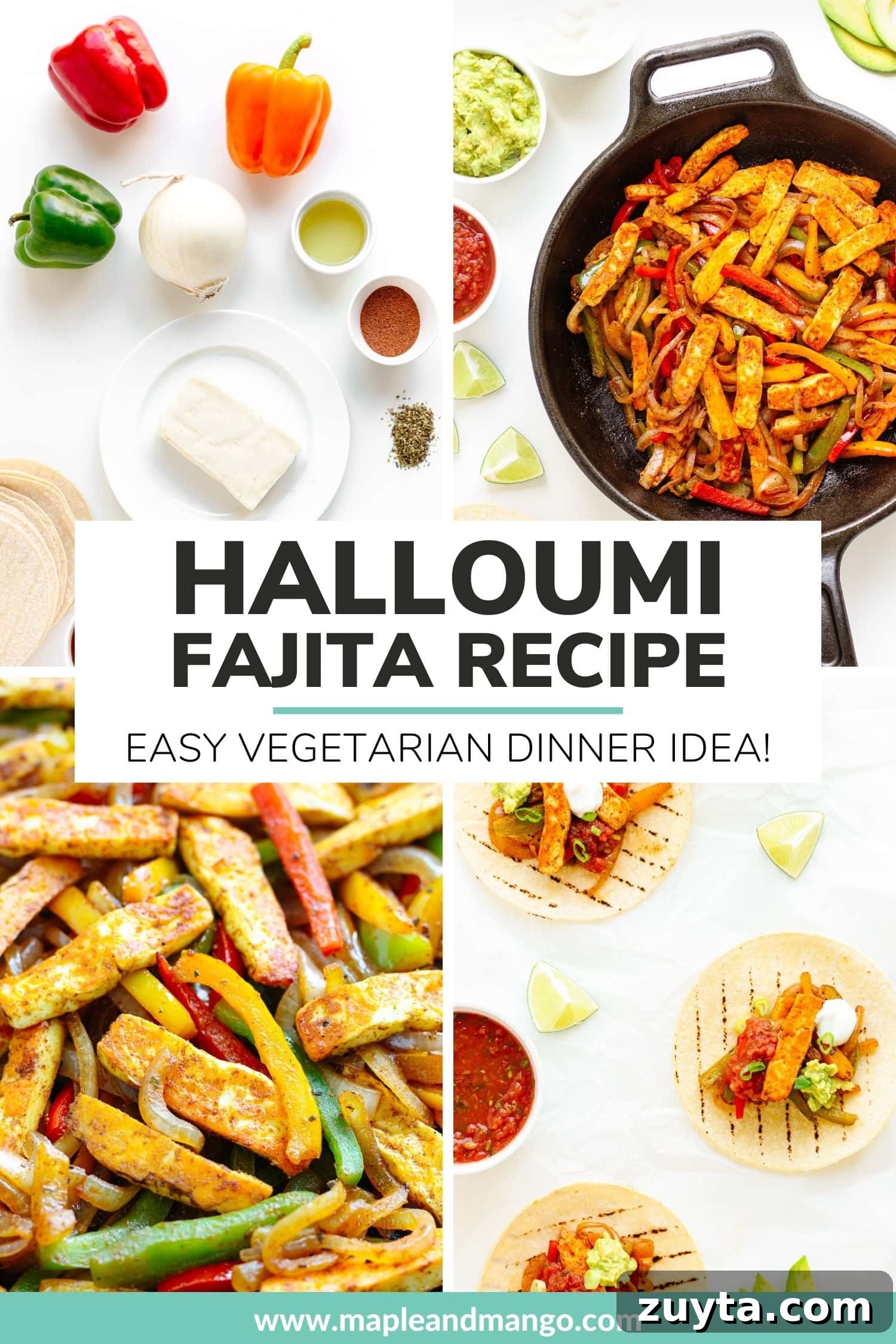 Grilled Halloumi Fajitas with Peppers and Lime 13 Photo collage showing different stages of making halloumi fajitas with text overlay "Halloumi Fajita Recipe: Easy Vegetarian Dinner Idea".