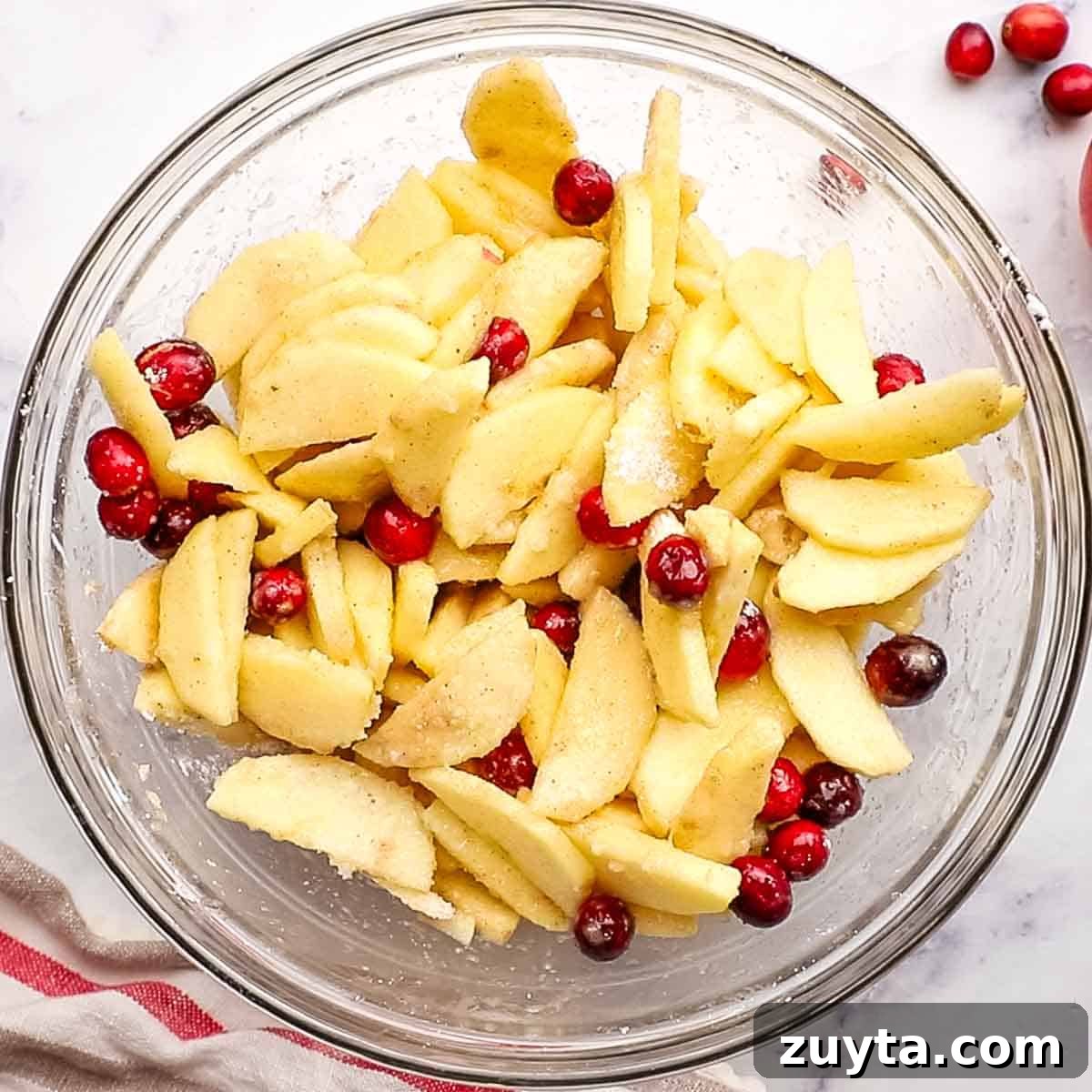 Rustic Apple Cranberry Crumble Pie Recipe 8 mixed apple cranberry pie filling in a bowl