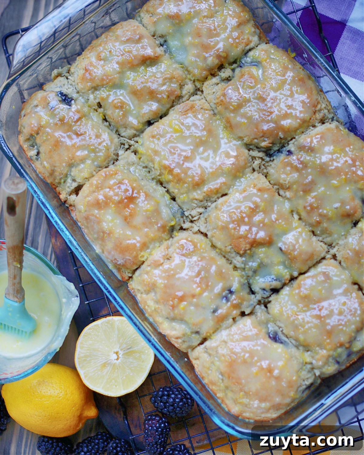 Monday Menu: Secret-Ingredient Quiche and Ranch Chicken Tenders 11 A pan of blackberry biscuits with lemon glaze