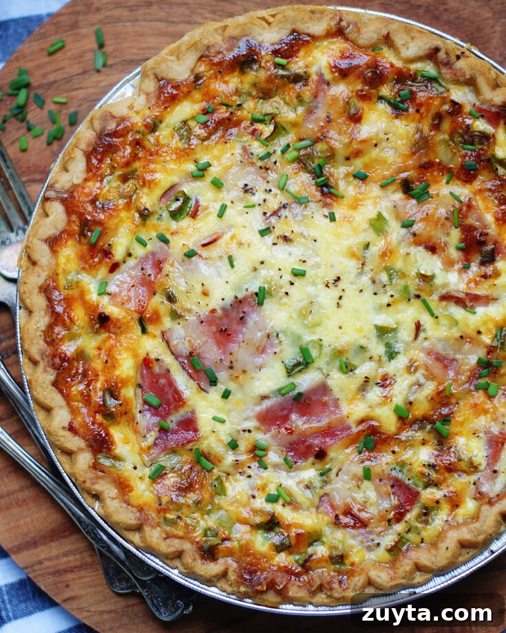 Ham & swiss quiche fresh from the oven