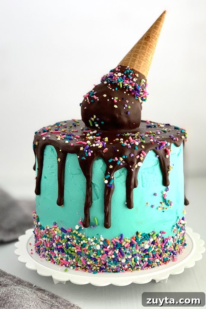 ice cream cone cake with sprinkles