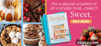 Copycat Starbucks Pumpkin Bread Recipe 9 A cookbook titled Sweet by Beth Baumgartner is surrounded by images of cakes, cookies, cupcakes, and chocolate-dipped strawberries.