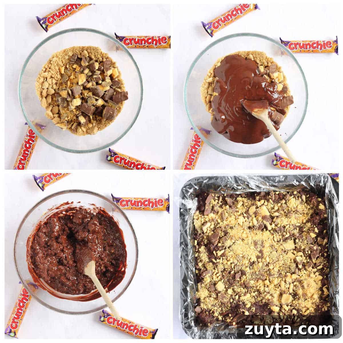 No-Bake Honeycomb Crunchie Tiffin Recipe 4 Step by step process photo's of how to make chocolate honeycomb tiffin.